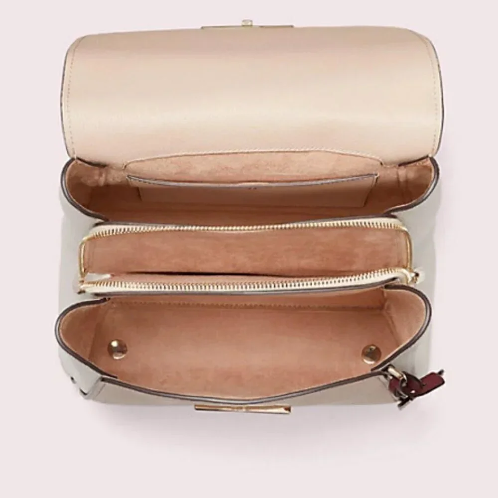 Kate Spade Grace Medium Backpack Beige Colorblock Leather Flap